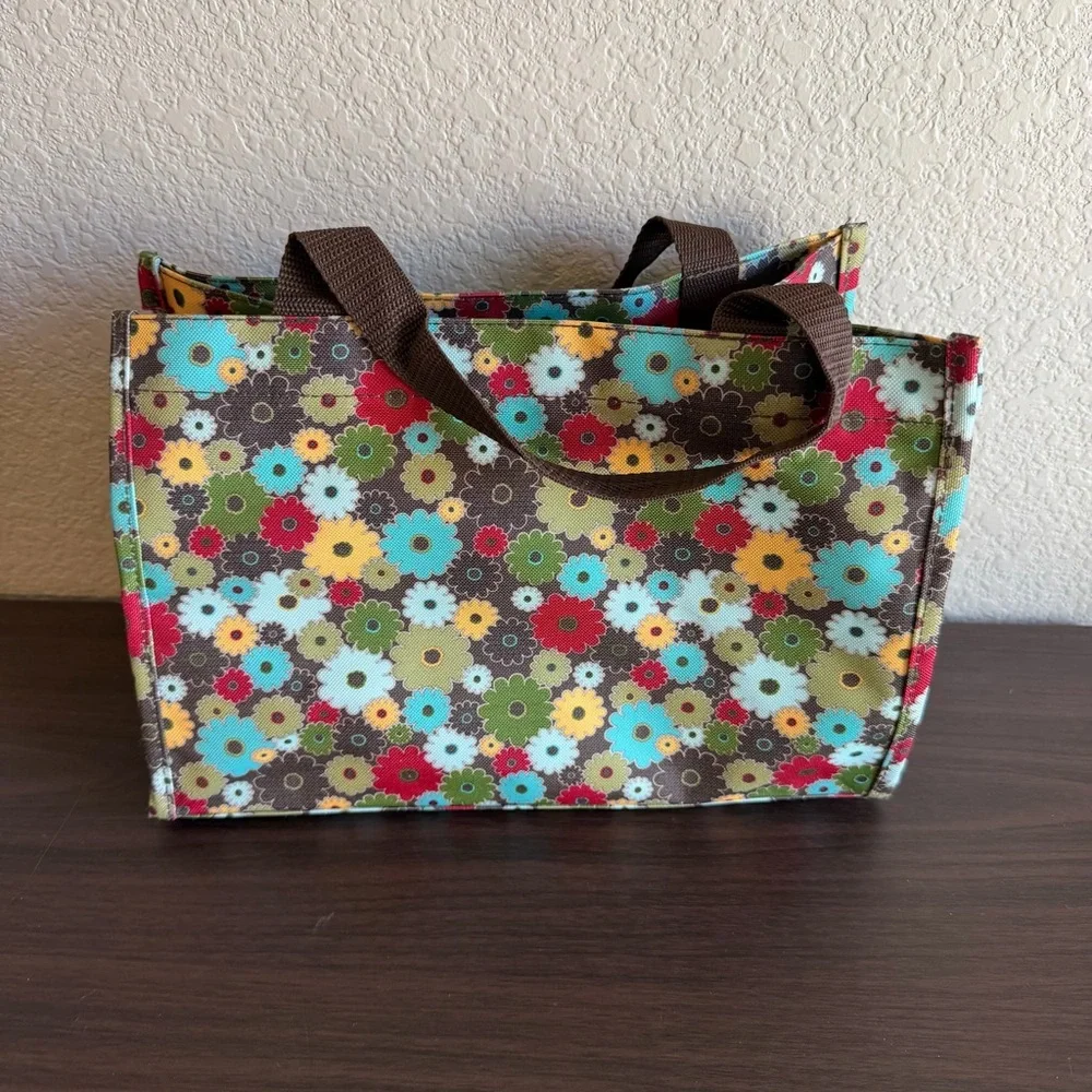 Thirty-One Floral Daisy Print Utility‎ Tote Bag Multi Color Pockets